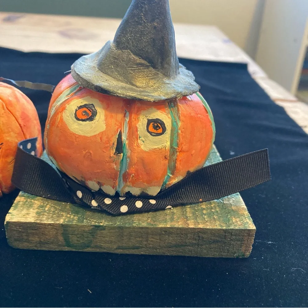 Three Handmade Original  Ceramic Halloween Pumpkins 3”-5”